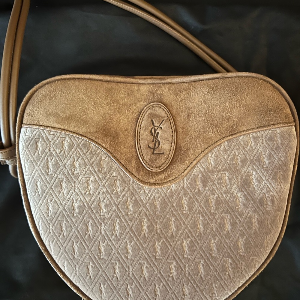 NWOT Yves Saint Laurent Tan Le Couer Monogram Shoulder Bag in Suede